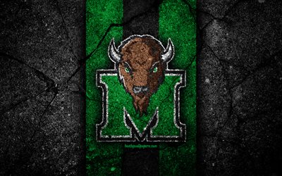 Marshall Thundering Herd, 4k, squadra di football americano, NCAA, pietra nera verde, USA, trama di asfalto, football americano, logo Marshall Thundering Herd