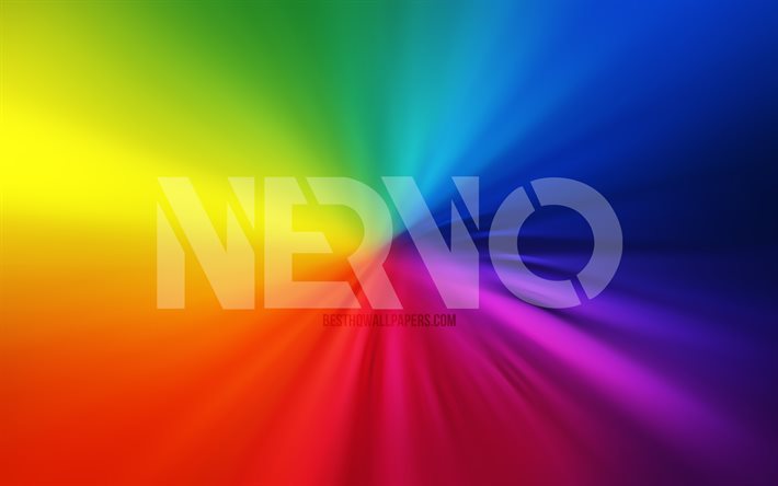 Nervoロゴ, 4k, vortex, オーストラリアのDJ, 虹の背景, オリビア・ネルボ, ミリアム・ネルボ, 音楽スター, アートワーク, スーパースター, ネルボ