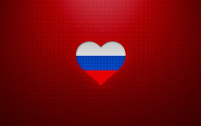 Rusya seviyorum, 4k, avrupa, kırmızı noktalı arka plan, rus bayrağı kalp, rusya, favori &#252;lkeler, rusya seviyorum, rus bayrağı