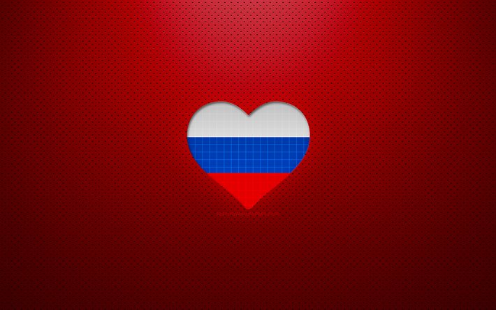 I Love Russia, 4k, Europe, red dotted background, Russian flag heart, Russia, favorite countries, Love Russia, Russian flag