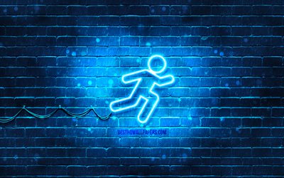 Koşu neon simgesi, 4k, mavi arka plan, neon semboller, Koşu, neon simgeler, Koşu işareti, spor işaretleri, Koşu simgesi, spor simgeleri