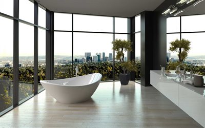 bathroom, stylish apartment, modern interior design, white marble in the bathroom