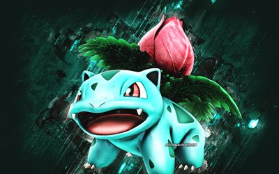 Ivysaur, Pokemon, personaggi, sfondo di pietra blu, personaggi di Pokemon Go