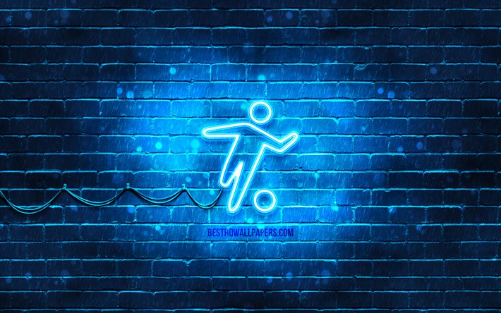 Soccer neon icon, 4k, blue background, neon symbols, Soccer, neon icons, Soccer sign, sports signs, Soccer icon, sports icons