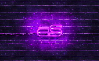 Counter-Strike violet logo, 4k, violet brickwall, Counter-Strike logo, CS logo, Counter-Strike neon logo, Counter-Strike
