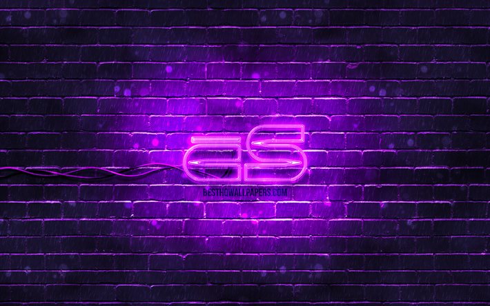 Logo violet Counter-Strike, 4k, mur de brique violet, logo Counter-Strike, logo CS, logo n&#233;on Counter-Strike, Counter-Strike