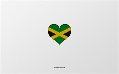 Jamaika&#39;yı Seviyorum, G&#252;ney Amerika &#252;lkeleri, Jamaika, gri arka plan, Jamaika bayrağı kalp, favori &#252;lke, Jamaika seviyorum