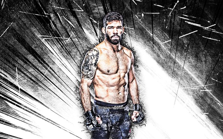 4k, Raphael Assuncao, grunge art, Brazilian fighters, MMA, UFC, Raphael Oliveira Assuncao, white abstract rays, Raphael Assuncao 4K, UFC fighters, MMA fighters