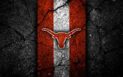 Texas Longhorns, 4k, american football team, NCAA, red white stone, USA, asphalt texture, american football, Texas Longhorns logo
