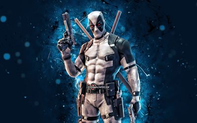 X-Force Deadpool, 4k, blue neon lights, 2020 games, Fortnite Battle Royale, Fortnite characters, X-Force Deadpool Skin, Fortnite, X-Force Deadpool Fortnite