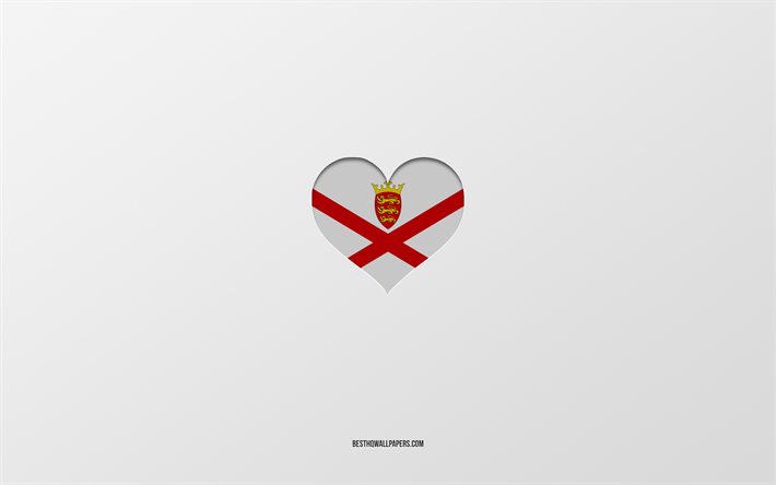 Amo Jersey, paesi europei, Jersey, sfondo grigio, cuore della bandiera di Jersey, paese preferito, Love Jersey