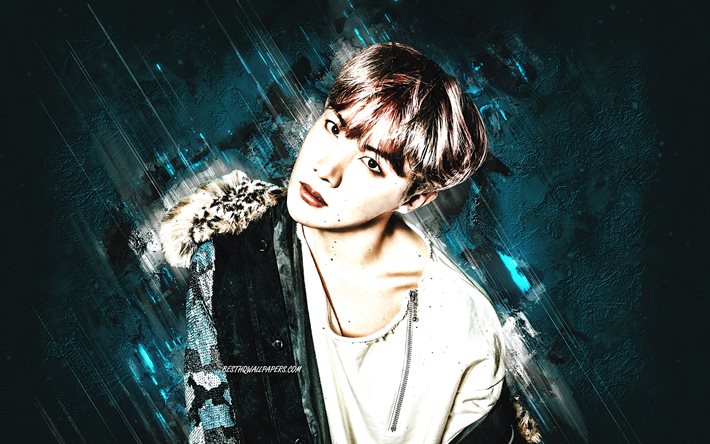 J-Hope, South Korean rapper, portrait, Jung Ho-seok, blue stone background, creative art