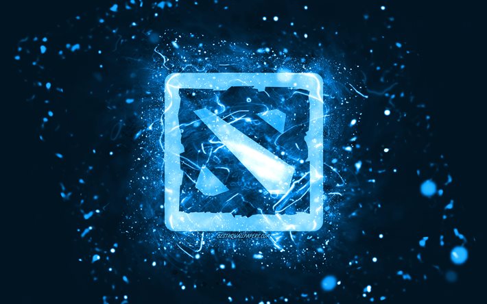 dota 2 blaues logo, 4k, blaue neonlichter, kreativ, blauer abstrakter hintergrund, dota 2-logo, online-spiele, dota 2