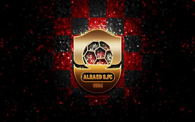 Al Raed FC, logo glitter, Saudi Professional League, rosso nero sfondo a scacchi, calcio, club di calcio saudita, Al Raed logo, arte del mosaico, Al-Raed
