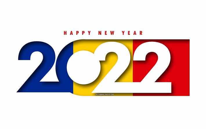 Hyv&#228;&#228; uutta vuotta 2022 Romania, valkoinen tausta, Romania 2022, Romania 2022 Uusi vuosi, 2022 konseptit, Romania, Romanian lippu