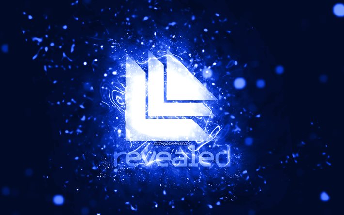 Revealed Recordings logo blu scuro, 4k, luci al neon blu scuro, creativo, sfondo astratto blu scuro, logo Revealed Recordings, etichette musicali, Revealed Recordings