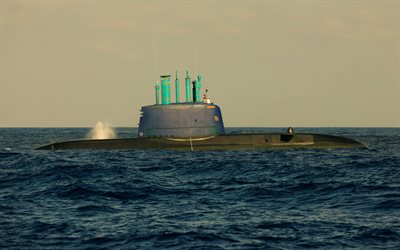 4k, INS Tanin, Israeli submarine, Israeli Navy, submarine at sea, Dolphin 2-class submarine, Israel