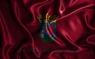 Badajozin lippu, 4k, silkki aaltoilevat liput, Espanjan kaupungit, Badajozin p&#228;iv&#228;, kangasliput, 3D-taide, Badajoz, Badajozin 3D lippu