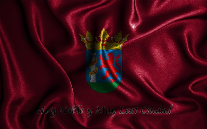 Bandeira de Badajoz, 4k, bandeiras onduladas de seda, cidades espanholas, Dia de Badajoz, bandeiras de tecido, arte 3D, Badajoz, cidades da Espanha, Bandeira 3D de Badajoz