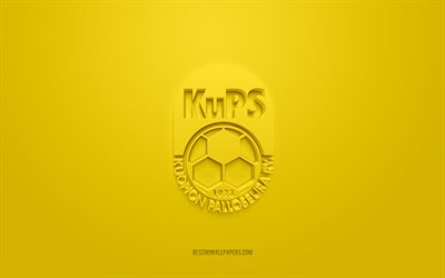 Kuopion Palloseura, logo 3D creativo, sfondo giallo, squadra di calcio Finlandese, Veikkausliiga, Kuopio, Finlandia, calcio, Kuopion Palloseura 3d logo, KuPS