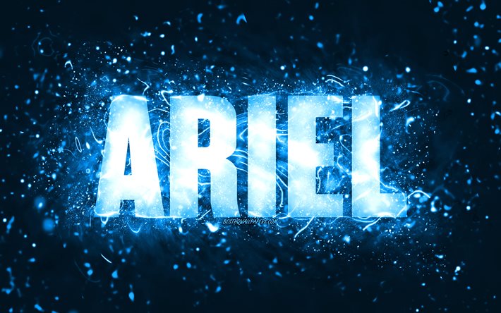 Happy Birthday Ariel, 4k, blue neon lights, Ariel name, creative, Ariel Happy Birthday, Ariel Birthday, popular american male names, picture with Ariel name, Ariel