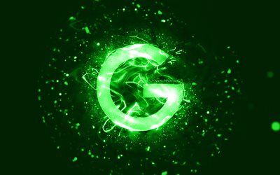 Google green logo, 4k, green neon lights, creative, green abstract background, Google logo, brands, Google