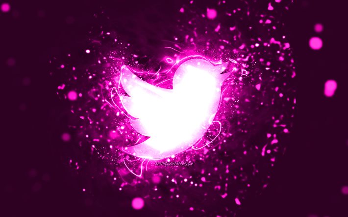 twitter lila logo, 4k, lila neonlichter, kreativ, lila abstrakter hintergrund, twitter-logo, soziales netzwerk, twitter