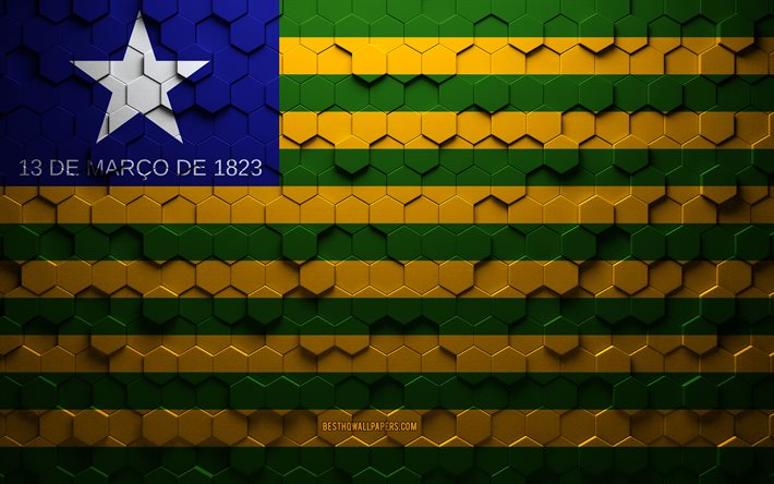 Bandeira do Piau&#237;, arte do favo de mel, bandeira dos hex&#225;gonos do Piau&#237;, Piau&#237;, arte dos hex&#225;gonos 3D, bandeira do Piau&#237;