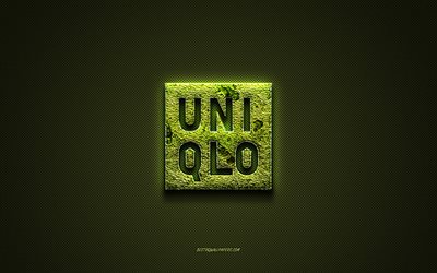 Uniqlo logo, green creative logo, floral art logo, Uniqlo emblem, green carbon fiber texture, Uniqlo, creative art