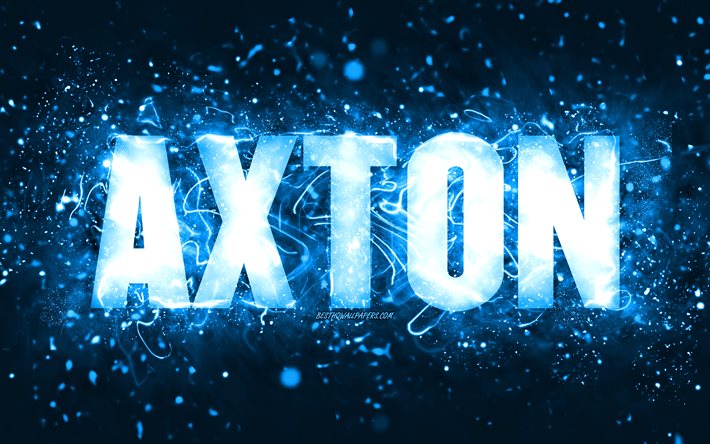 Happy Birthday Axton, 4k, luzes de n&#233;on azuis, Axton name, creative, Axton Happy Birthday, Axton Birthday, nomes masculinos americanos populares, imagem com o nome Axton, Axton