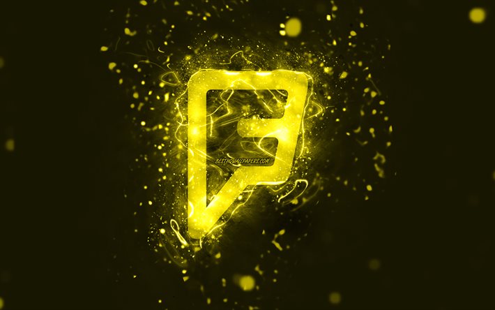 foursquare gelbes logo, 4k, gelbe neonlichter, kreativer, gelber abstrakter hintergrund, foursquare-logo, soziales netzwerk, foursquare