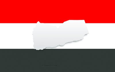 Yemen haritası silueti, Yemen Bayrağı, bayrakta siluet, Yemen, 3d Yemen haritası silueti, Yemen bayrağı, Yemen 3d haritası