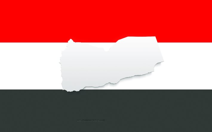 Yemen mappa silhouette, bandiera dello Yemen, silhouette sulla bandiera, Yemen, 3d Yemen mappa silhouette, mappa 3d dello Yemen