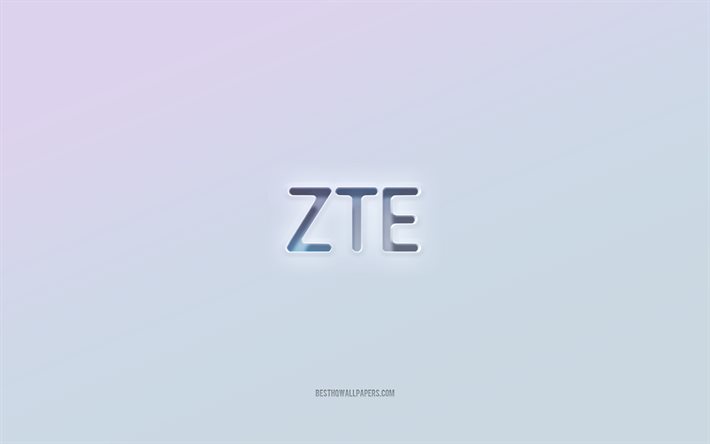 Logotipo de ZTE, texto recortado en 3d, fondo blanco, logotipo de ZTE 3d, emblema de ZTE, ZTE, logotipo en relieve, emblema de ZTE 3d