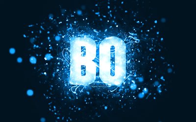 Buon Compleanno Bo, 4k, luci al neon blu, nome Bo, creativo, Compleanno Bo, nomi maschili americani popolari, foto con nome Bo, Bo