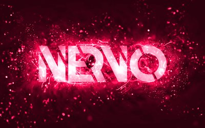 Logo rose Nervo, 4k, DJ australiens, néons roses, Olivia Nervo, Miriam Nervo, fond abstrait rose, Nick van de Wall, logo Nervo, stars de la musique, Nervo