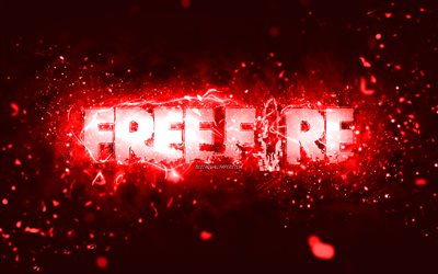 Garena Free Fire punainen logo, 4k, punaiset neonvalot, luova, punainen abstrakti tausta, Garena Free Fire -logo, online-pelit, Free Fire -logo, Garena Free Fire