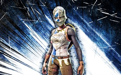 4k, Royale Knight, grunge art, Fortnite Battle Royale, Fortnite characters, blue abstract rays, Royale Knight Skin, Fortnite, Royale Knight Fortnite