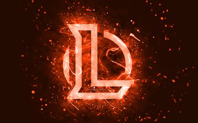 League of Legends logo orange, 4k, LoL, néons orange, créatif, fond abstrait orange, logo League of Legends, logo LoL, jeux en ligne, League of Legends