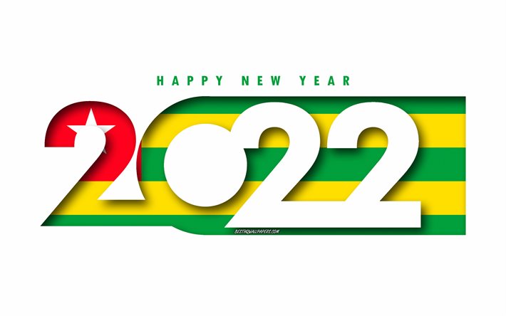 Mutlu Yıllar 2022 Togo, beyaz arka plan, Togo 2022, Togo 2022 Yeni Yıl, 2022 kavramlar, Togo, Togo Bayrağı