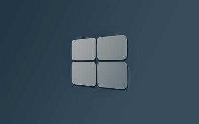 Logo Windows 10 3D, 4k, minimalisme, arrière-plans gris, créatif, minimalisme Windows 10, système d'exploitation, logo Windows 10, Windows 10