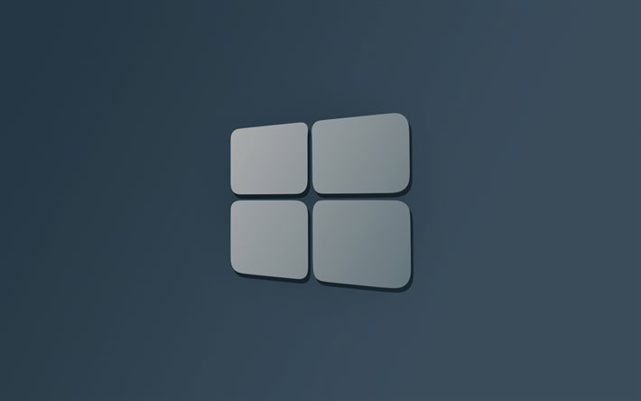 Logo Windows 10 3D, 4k, minimalisme, arri&#232;re-plans gris, cr&#233;atif, minimalisme Windows 10, syst&#232;me d&#39;exploitation, logo Windows 10, Windows 10