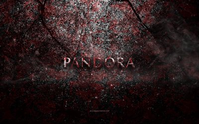 Pandora logo, grunge art, Pandora stone logo, red stone texture, Pandora, grunge stone texture, Pandora emblem, Pandora 3d logo