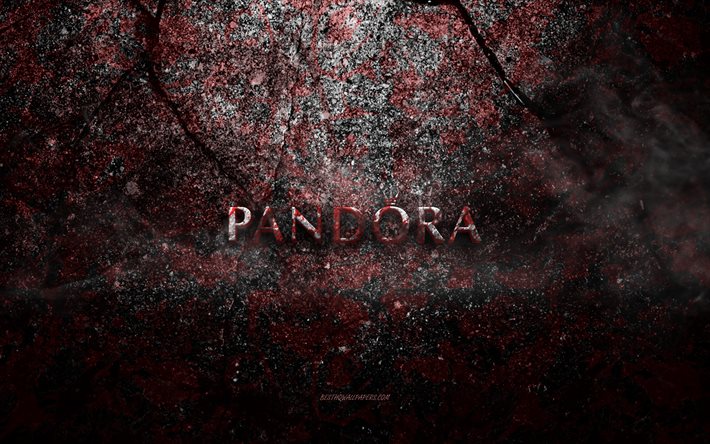 Logo Pandora, art grunge, logo pierre Pandora, texture pierre rouge, Pandora, texture pierre grunge, embl&#232;me Pandora, logo 3d Pandora