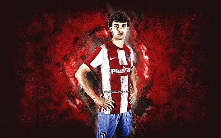 Joao Felix, Atletico Madrid, Portuguese footballer, red stone background, football, grunge art, La Liga, Spain