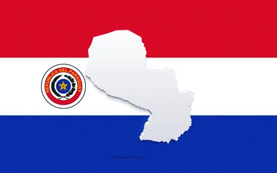 Paraguay mappa silhouette, Bandiera del Paraguay, silhouette sulla bandiera, Paraguay, 3d Paraguay mappa silhouette, Paraguay mappa 3d