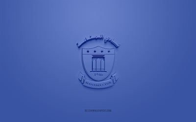 Manama Club, creative 3D logo, blue background, Bahraini Premier League, 3d emblem, QSL, Bahraini Football Club, Manama, Bahrain, 3d art, football, Manama Club 3d logo