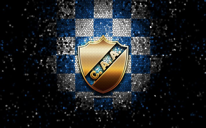 CA Alvarado, logo paillet&#233;, Primera Nacional, fond quadrill&#233; blanc bleu, football, club de football argentin, logo Alvarado, art de la mosa&#239;que, Alvarado FC, Club Atletico Alvarado