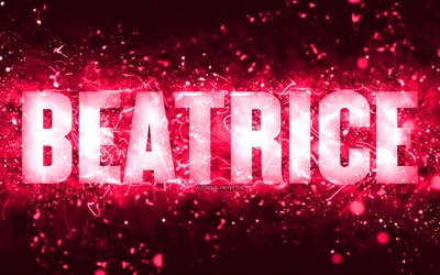 Happy Birthday Beatrice, 4k, pink neon lights, Beatrice name, creative, Beatrice Happy Birthday, Beatrice Birthday, popular american female names, picture with Beatrice name, Beatrice