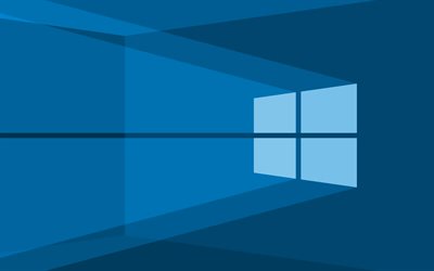 4K, Windows 10 blue logo, blue abstract background, minimalism, Windows 10 logo, Windows 10 minimalism, Windows 10